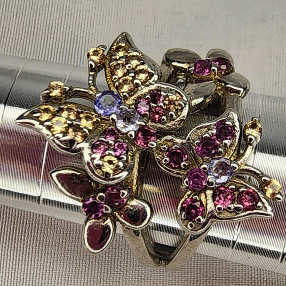 Jewelry - Sterling Silver Butterfly Ring w/Pink & Gold Accents SZ 8 1/4